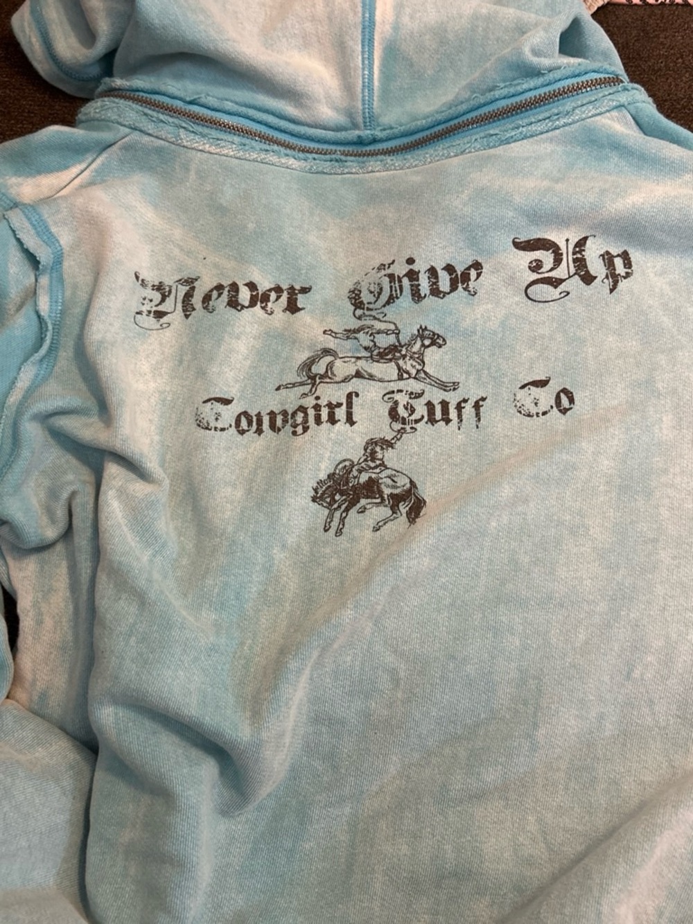 Cowgirl Tuff Hoodie - Light Blue "Never Give Up"